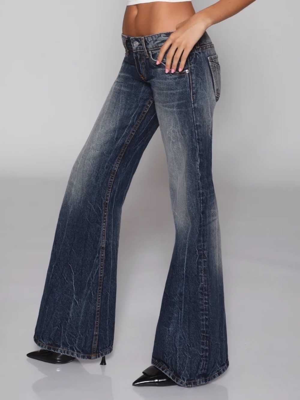 Revice Denim Victoria Jean in Deep Sea Low Rise Flare Jeans EUC